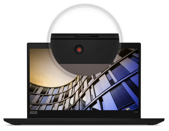 Lenovo ThinkPad X390 closeup of ThinkShutter, the privacy cover for the camera.