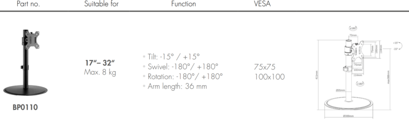 Logilink monitori jalg ühele monitorile